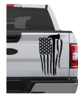 Tailgate American Tethered Fire Fighter Flag Vinyl Decal Car Truck Window Graphics Stickers