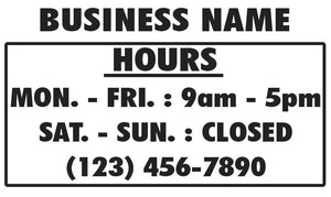 Store Hours Sticker Decal  Sign Business Home Window Door Wall Vinyl Decal